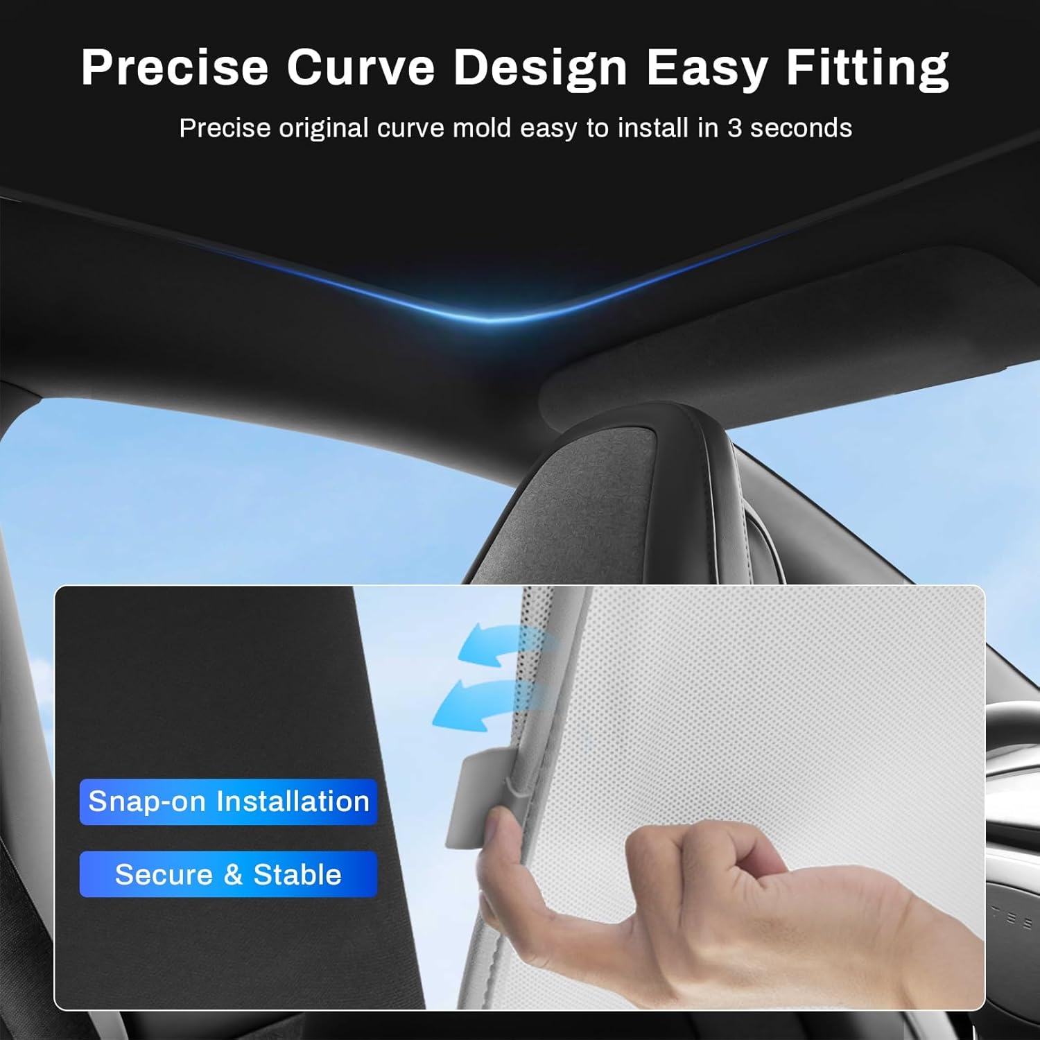 Sunshade Roof for Tesla New Model Y Juniper 2025 2026 No Gaps No-Sagging Double-Layer Nano Ice-Crystal Coatings Glass Roof Shade Heat Insulation Foldable Shade Cover with Storage Bag, Black