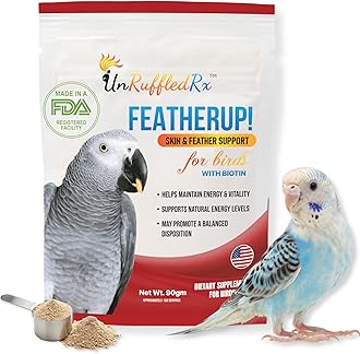 UnRuffledRx FeatherUp! Bird Vitamins with Biotin for Beautiful Plumage – Calcium for Birds, Feather Growth Supplements for Parrots - 90 gm - 240 Servings
