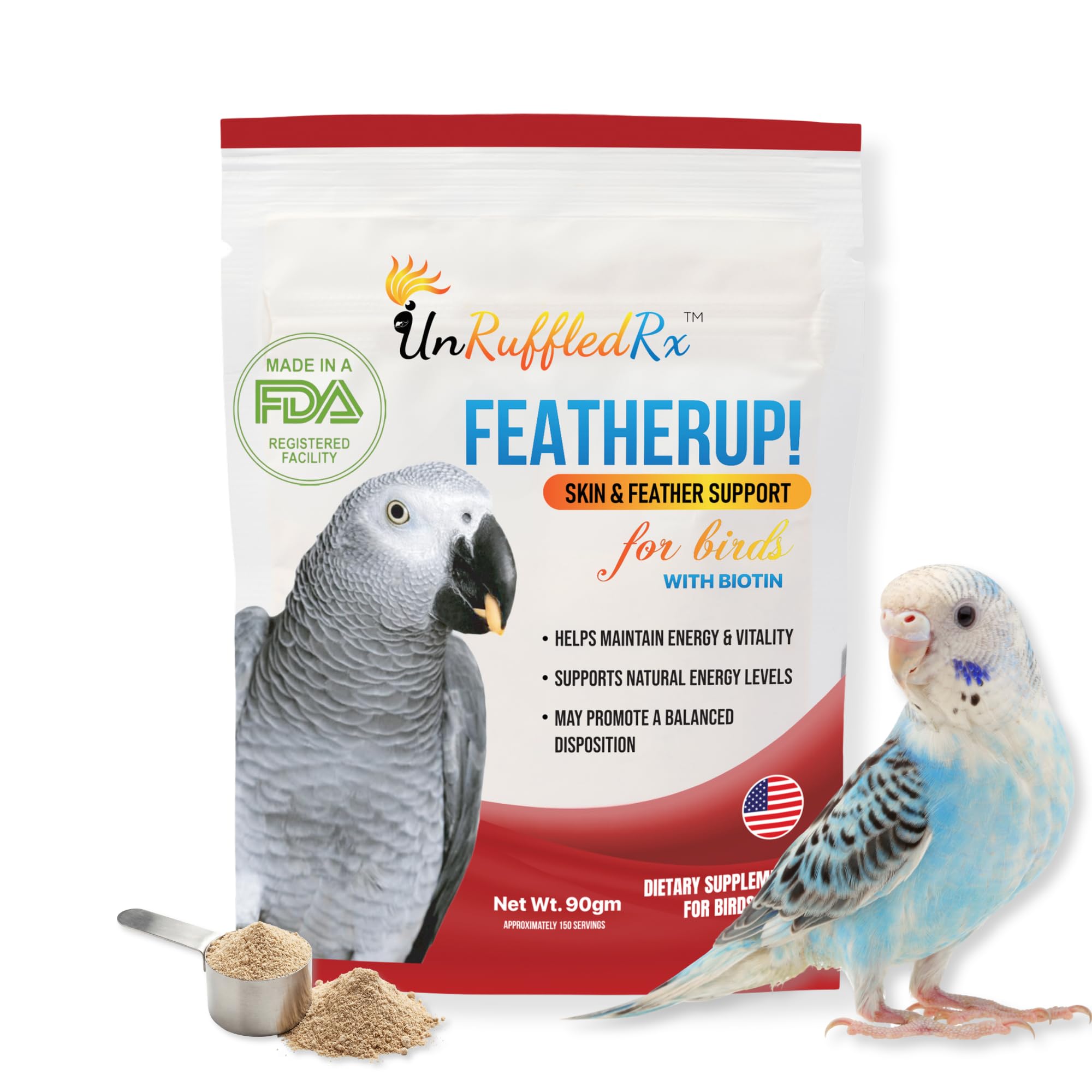 - FeatherUp! Bird Molting Support & Feather Growth Supplement - for Plucking, Regrowth & Molt - Multivitamin & Amino Acids for All Birds - 90g (240 Servings)