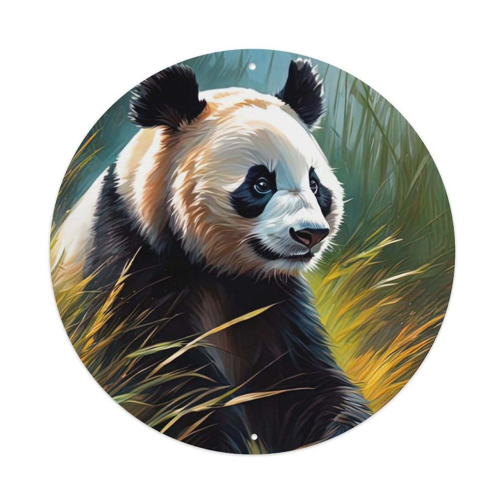 Animal Artwork Panda in The Jungle Vintage Metal Tin Sign Plaque Wall Decor for Cafe, Club, Garden Round Metal Poster 8x8Inch