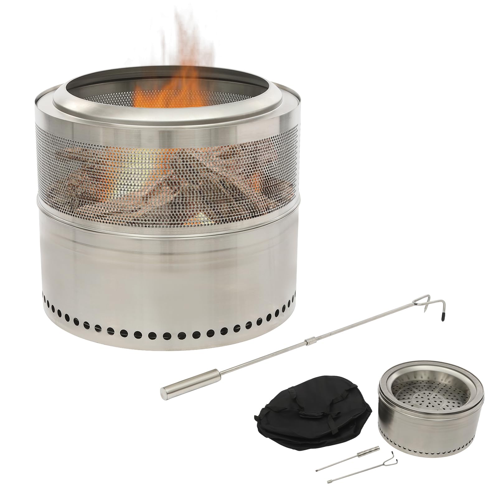 Braciere portatile pieghevole da 50 cm, in doppio acciaio inox | Braciere in acciaio inox, senza fumo, con borsa portaoggetti, portacenere rimovibile, per campeggio all'aperto, 50 x 40 cm