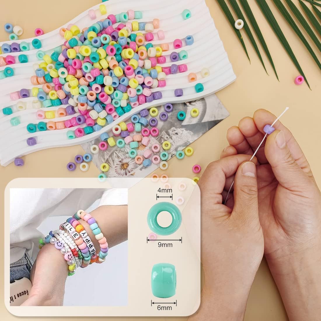 MIIIM 1000PCS 6x9mm Pony Beads Bulk, Pastel Pony Beads for Bracelets Making Kit, Kandi, Hair Braids Crafts for Jewelry Making (Macaroon) - Image 3