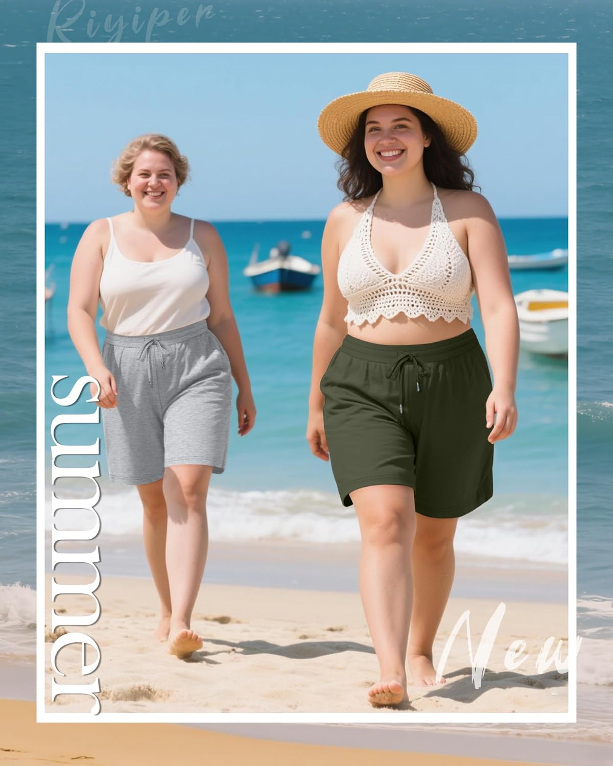 Riyiper 3 Pack Women's Plus Size Shorts Drawstring Bermuda Shorts Casual Wide Leg Knee Length Shorts with Pockets - Image 3