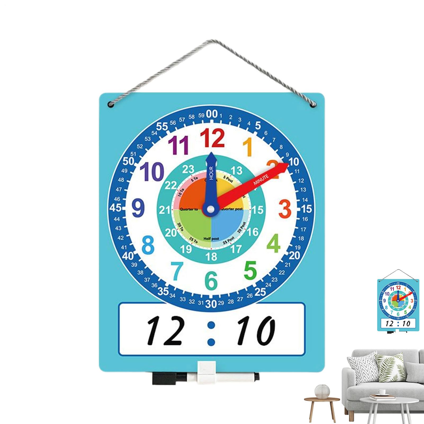 Orologio didattico - Orologio didattico, apprendimento educativo per bambini | Strumento per esercitarsi sul doppio lato con area di scrittura cancellabile a secco, risorsa educativa in stile p
