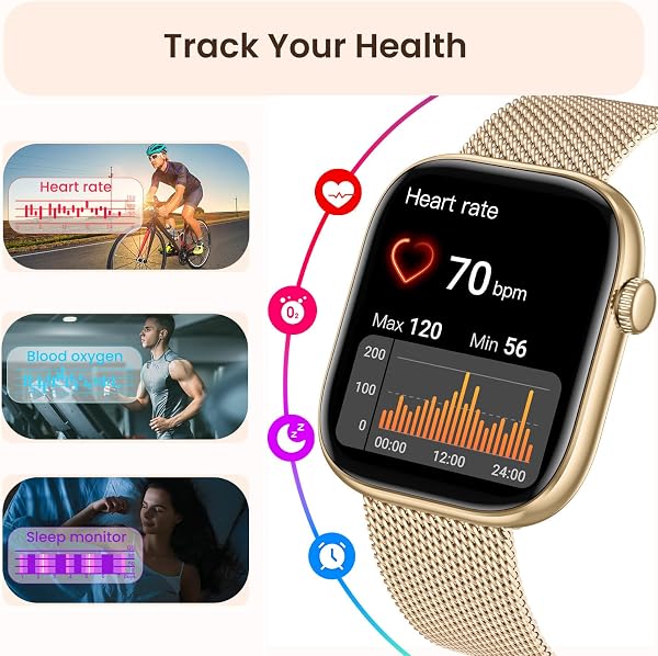 Smartwatch Mujer Reloj Inteligente con Llamada: 1.83'' Digital Smart Watch con Bluetooth Impermeable IP67 Monitor de Estrés Frecuencia Cardíaca Sueño Modo Deportivo 3 correas de reloj para Android iOS - 5