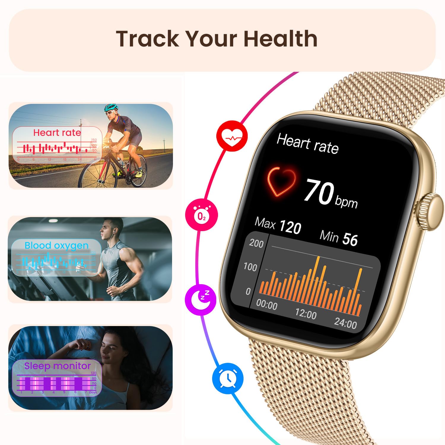 Smartwatch Donna Orologio con Chiamate Bluetooth: 1.83" Oro Smart Watch con QuadranteDinamico Contapassi Monitoraggio Sonno Sportivo Fitness Tracker IP67 impermeabile AI Vocale Compatibile Android iOS