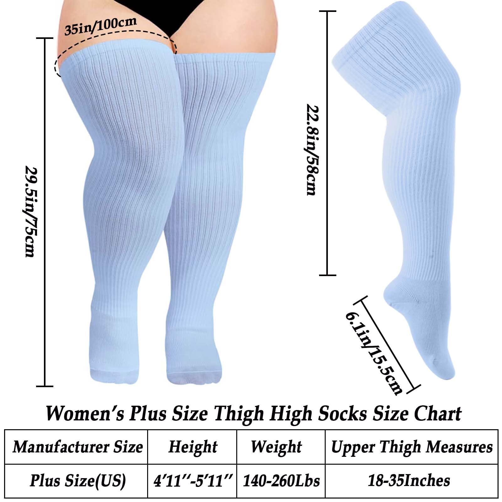 Moon Wood Plus Size Thigh High Socks for Thick Thighs- Womens Knit Cotton Extra Long Over the Knee High Socks Leg Warmer: One Size Plus Light Blue