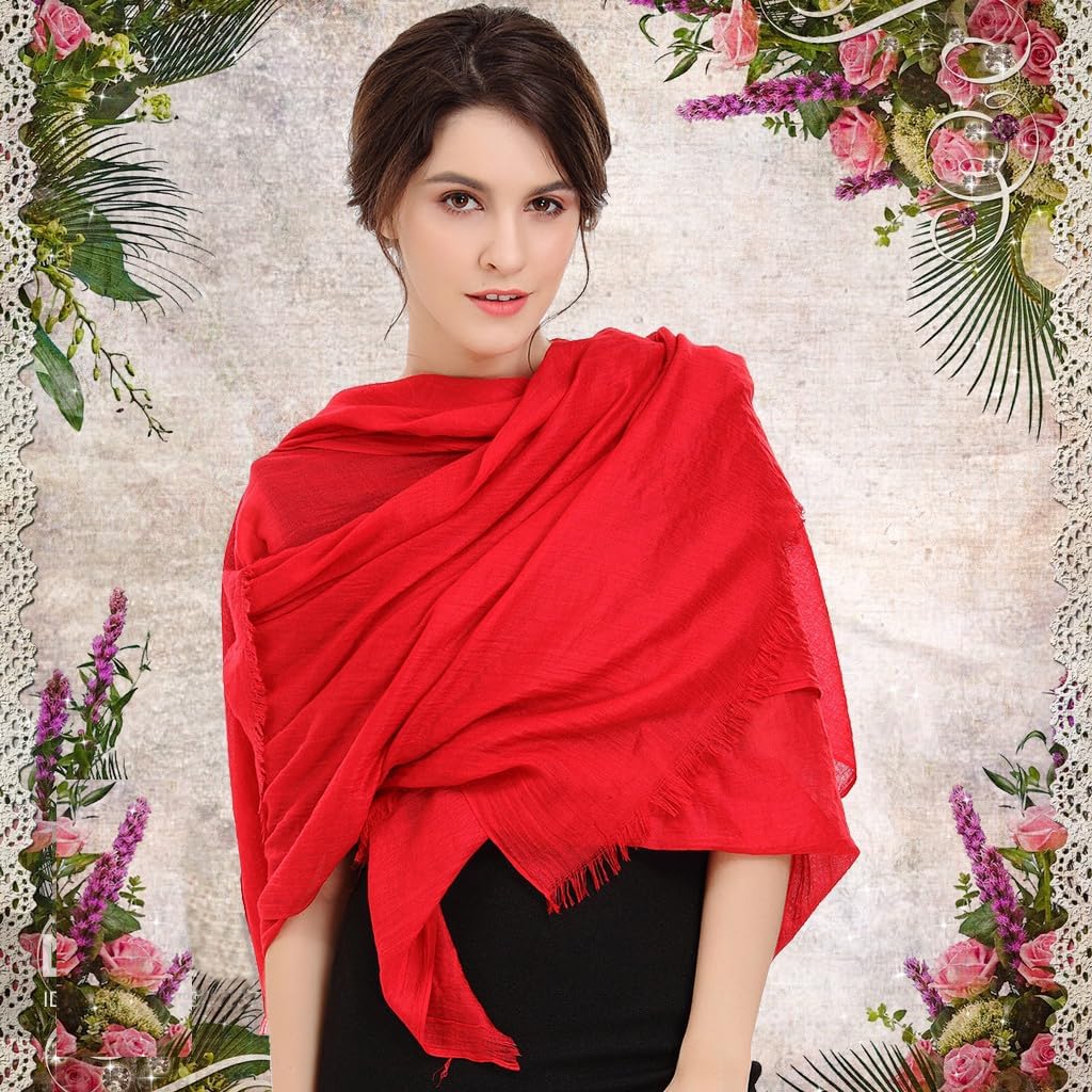 Women's Cotton Blend Scarves Light Soft Solid Long Scarf Gauze Wrap Shawl 80”×27” - Image 3