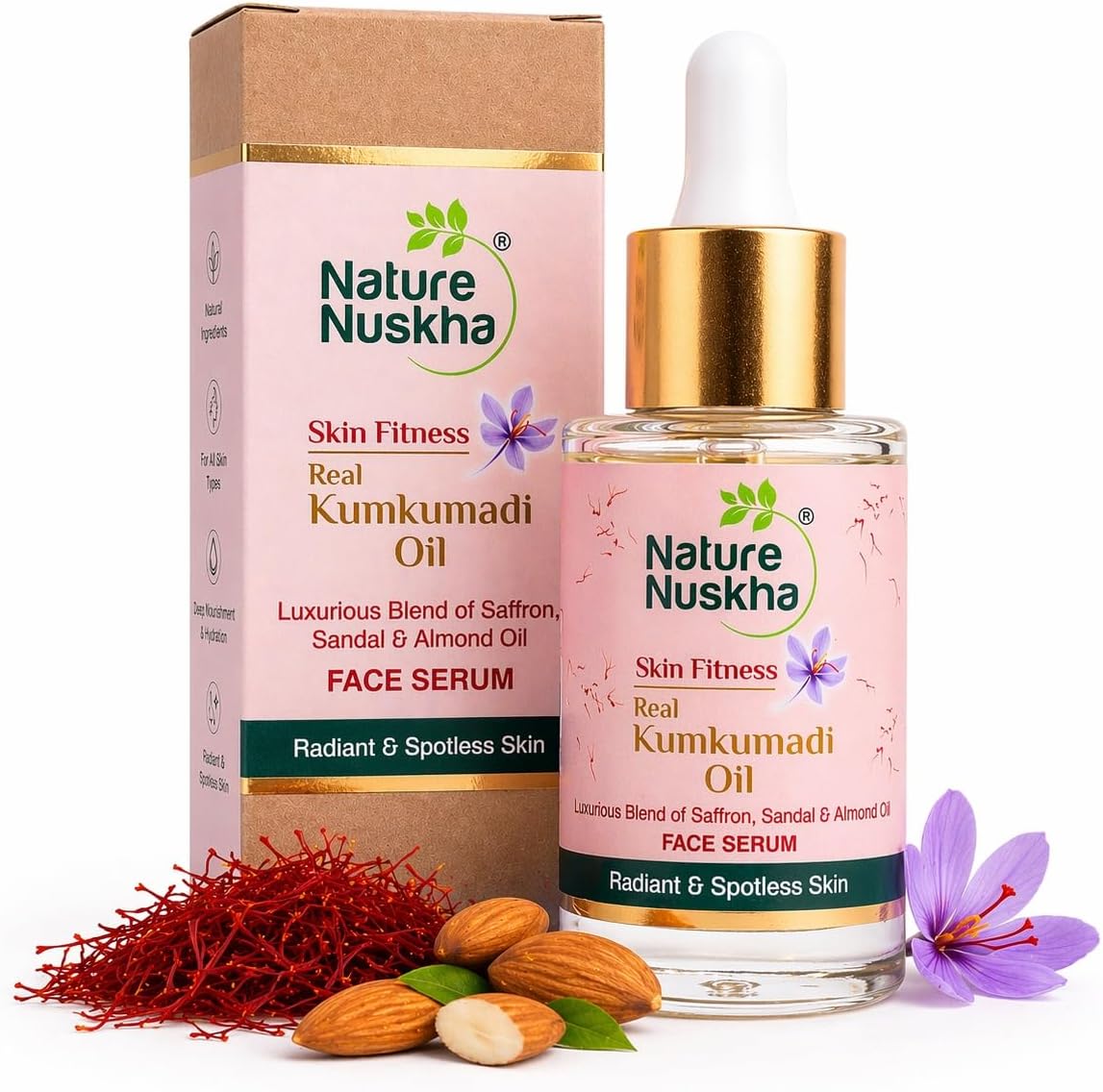 Real Kumkumadi Oil | Dermatologically Tested Face Serum for Glowing Skin, Dark Spots & Pigmentation | Enriched with Kumkumadi Tailam, Almond Oil & Vitamin E | 25ml