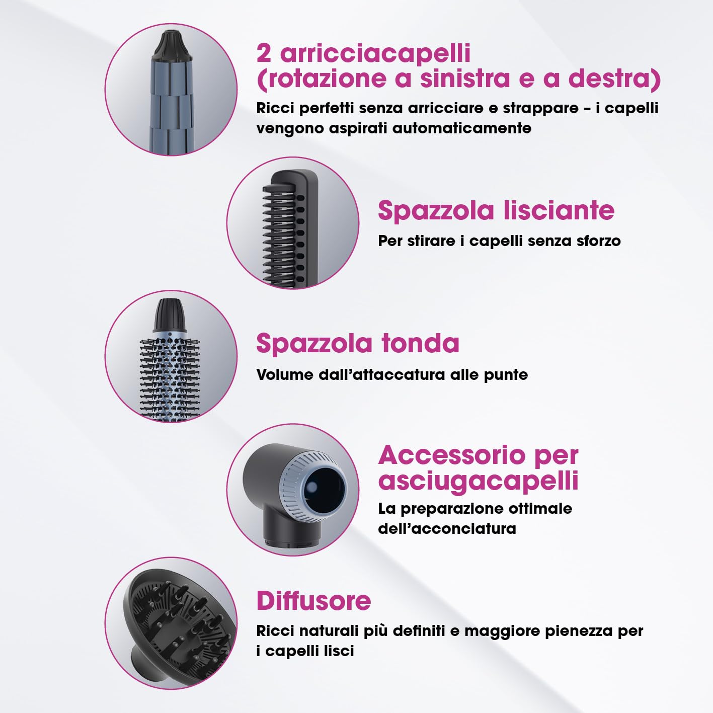 VITALmaxx Air Curler Plus 6-in-1 | Tecnologia airflow | Multi-styler con arricciacapelli, asciugacapelli, spazzola e diffusore - asciugatura, styling, creazione di ricci | 1500W [nero].