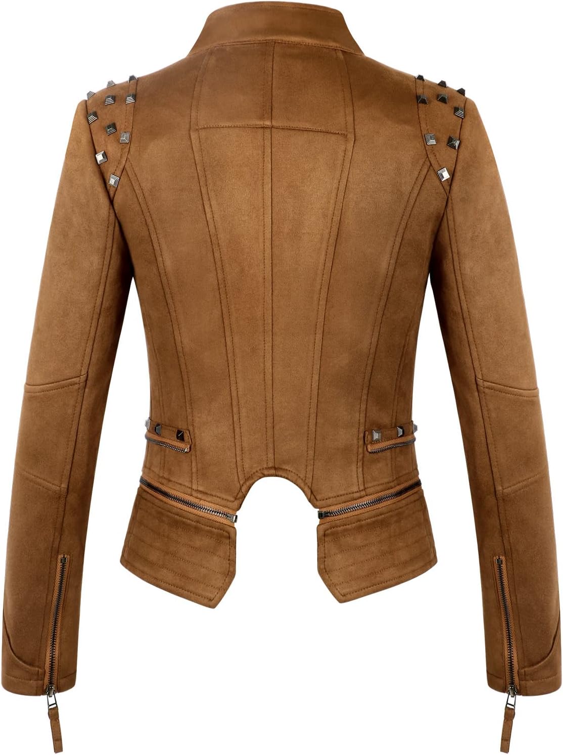 chouyatou Women's Fashion Studded Perfectly Shaping Faux Leather Biker Jacket - Image 3