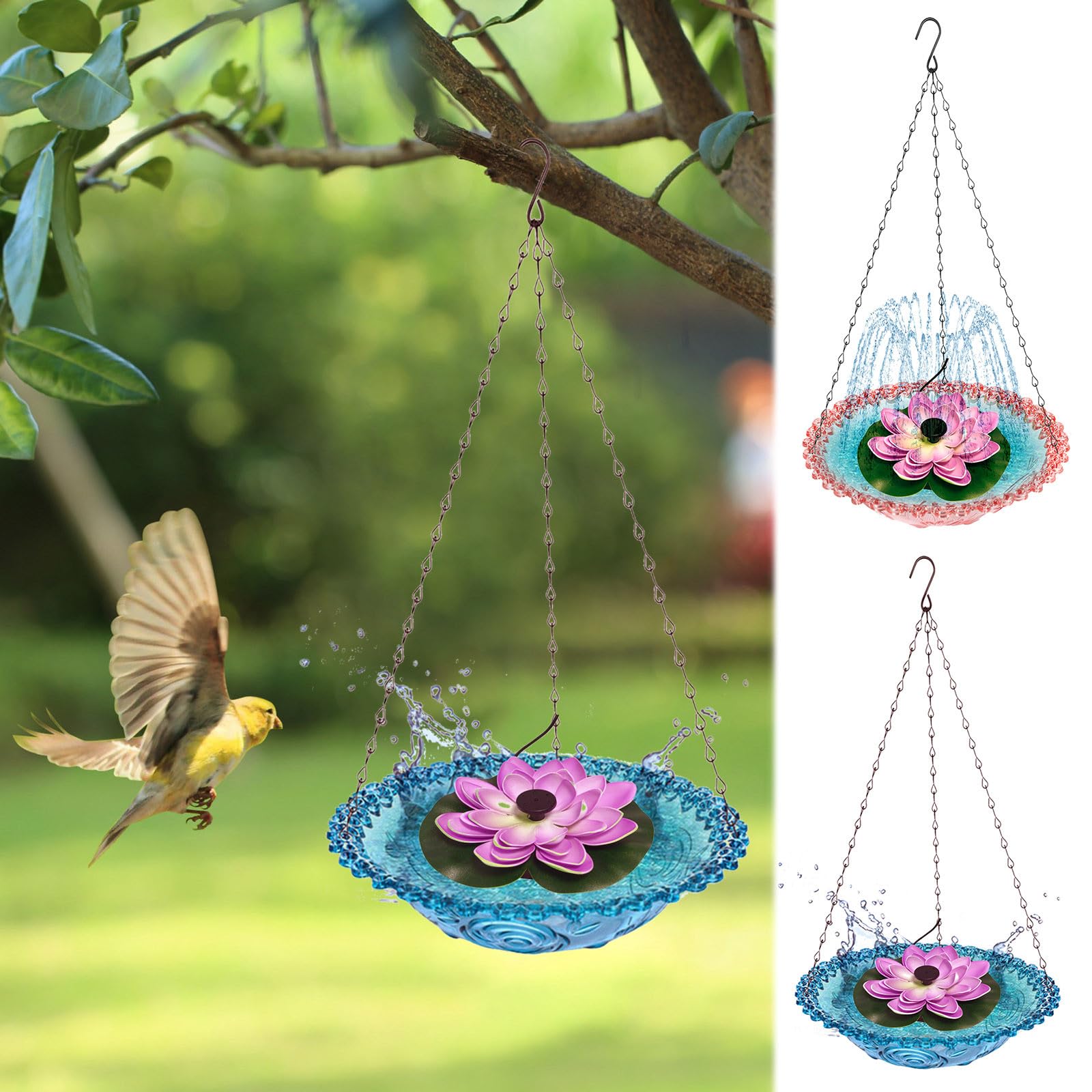 Paquete de 4 baños y comederos de plástico para pájaros para exteriores, cuencos y bandejas para pájaros silvestres, juego de 4 cuencos y bandejas para atraer pájaros silvestres para jardín (azul