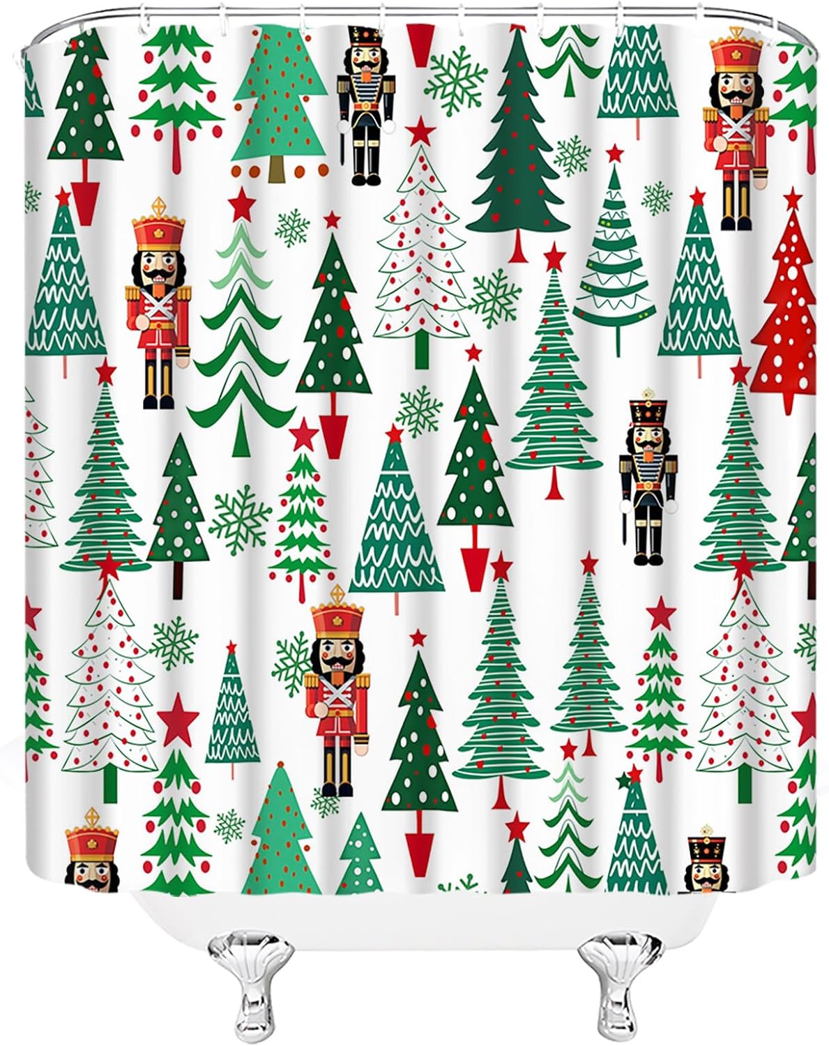 Christmas Extra Long Shower Curtain Red Green Xmas Tree Snowflake Winter Holiday Cartoon Fabic with Hooks for Bathroom Decor,70x78 Inch