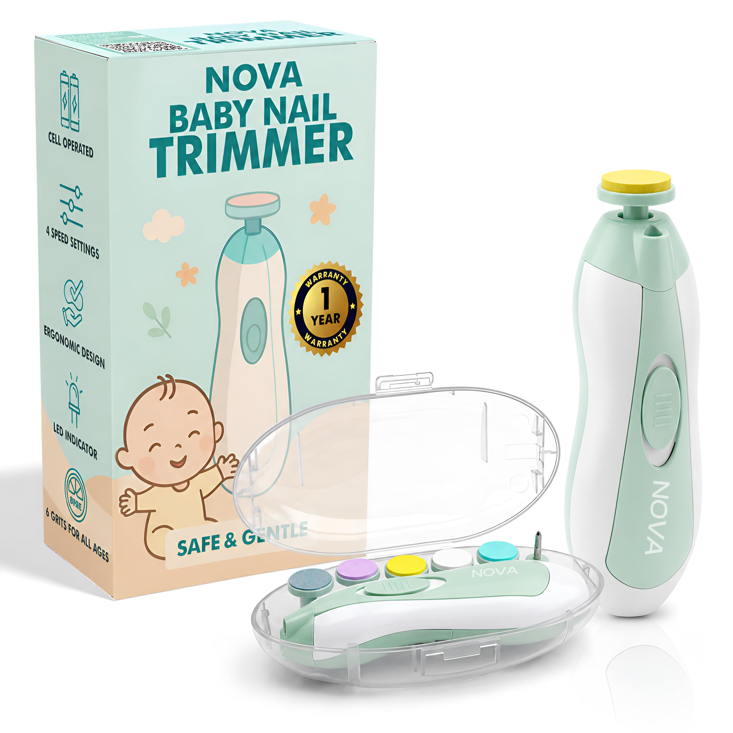 Baby Nail Trimmer | New Born Essentials | Baby Nail Cutter New Born 0-6 Months with Multiple Filer Heads Adjustment | Pack of 1| 1 Year Warranty-image-21