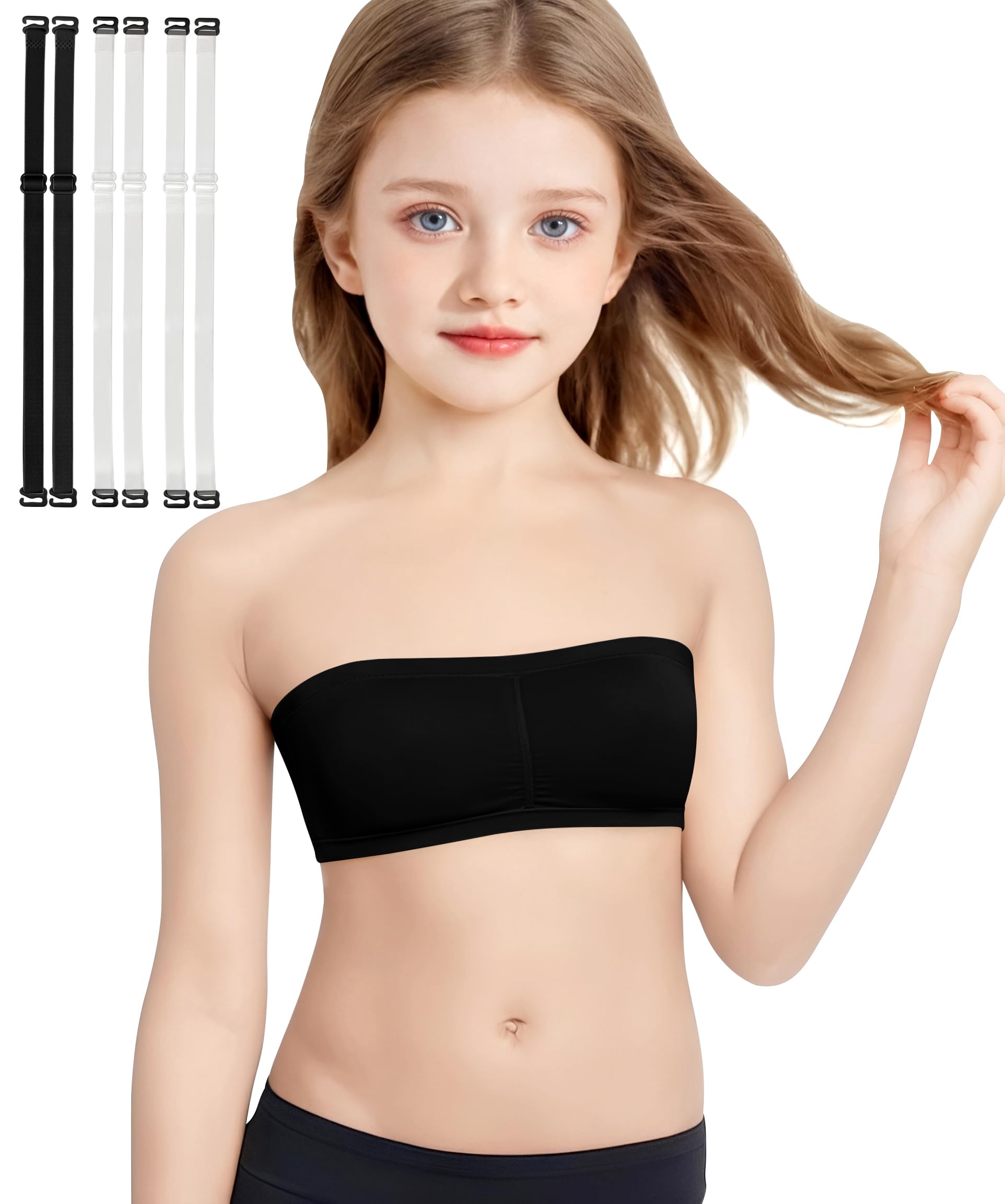 DANSHOW Soutien-gorge d'entraînement sans couture pour adolescentes, 2 paires de bretelles transparentes réglables, rembourrage amovible