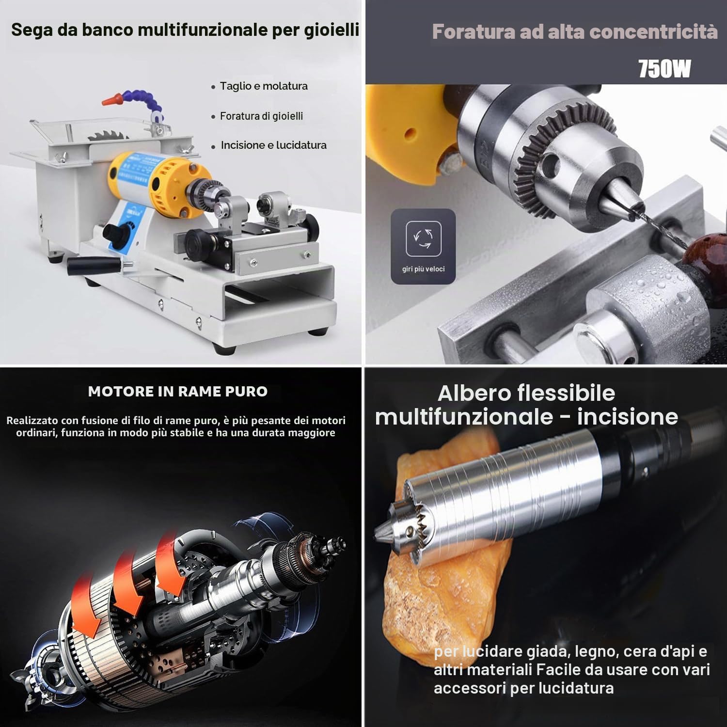Macchina per Sfaccettatura Di Pietre Preziose Taglio Intaglio Lucidatrice 750 W Kit Lucidatrice per Pietre Preziose Giada Gemme Cristallo Smerigliatrice,Lucidatrice 800 a 10000 Giri/Min