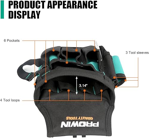 Miniatura 3 de Prowin - Organizador de bolsillo con accesorio duradero, cinturón de herramientas para electricistas, cinturón de herramientas para carpinteros,