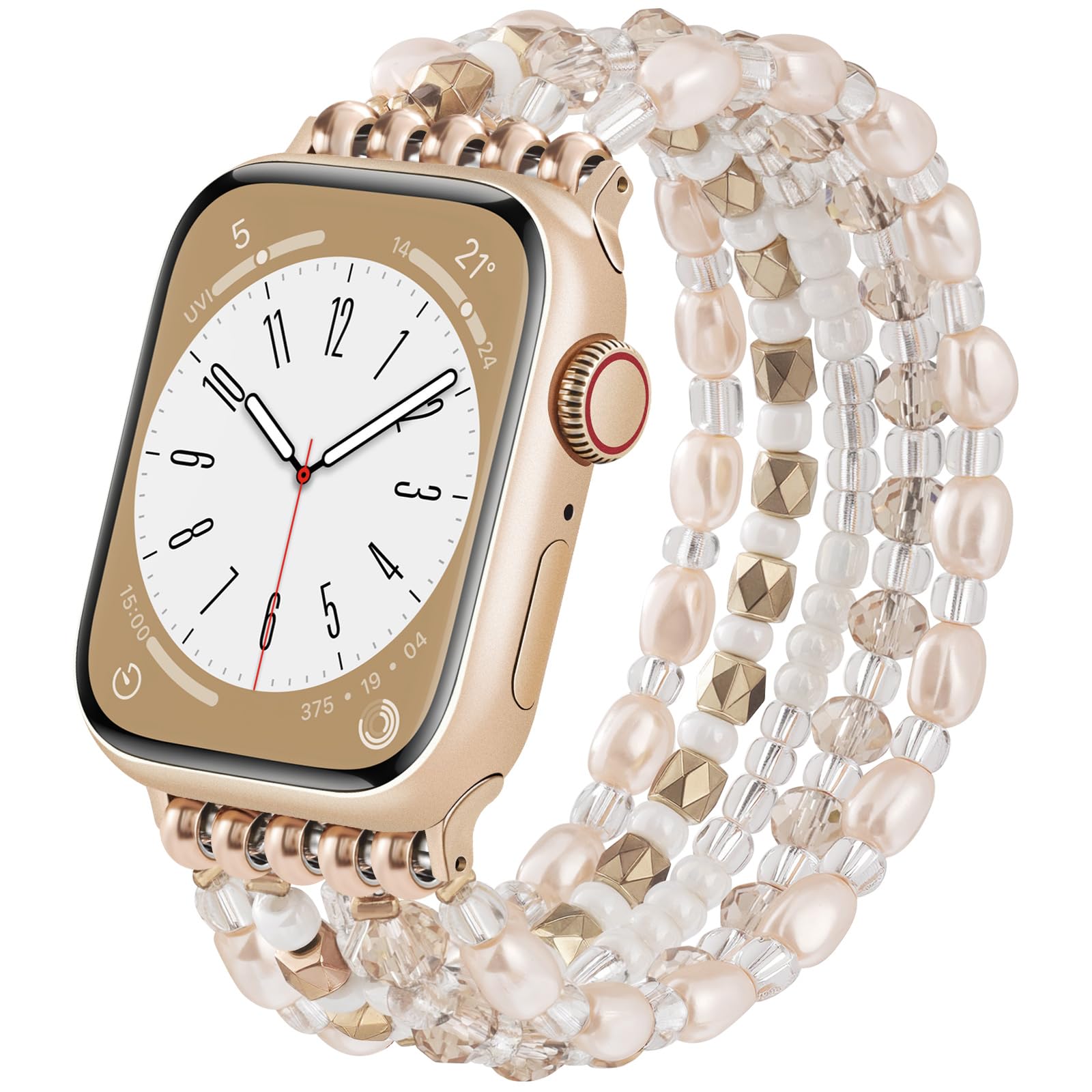 VISOOM Beaded Boho Bracelet For Apple Watch 10/11 Se(3rd Gen) Bands Women 46mm 45mm 44mm 41mm, Pearl Wrap For Cute Stretchy Fancy Apple iWatch iPhone Series11 10 Se 9 8 7 6 5 4 3 2 1 Watch Straps Band