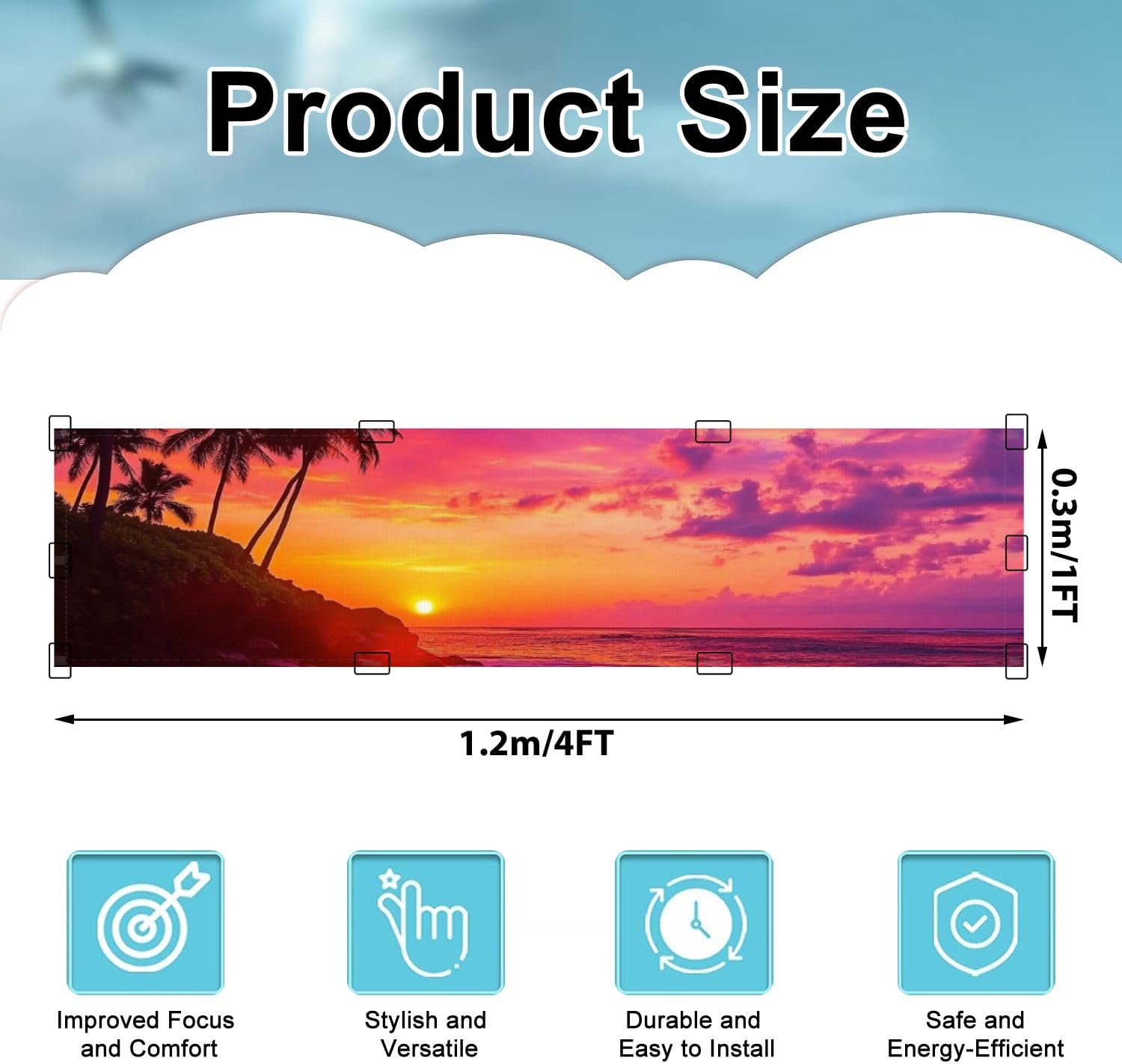 Fluorescent Light Covers for Ceiling Lights Beautiful Tropical Sunset Coconut Palm tress Hill Easy to Install Magnetic Light Filter for Classroom Office Hospitals School Home Decor