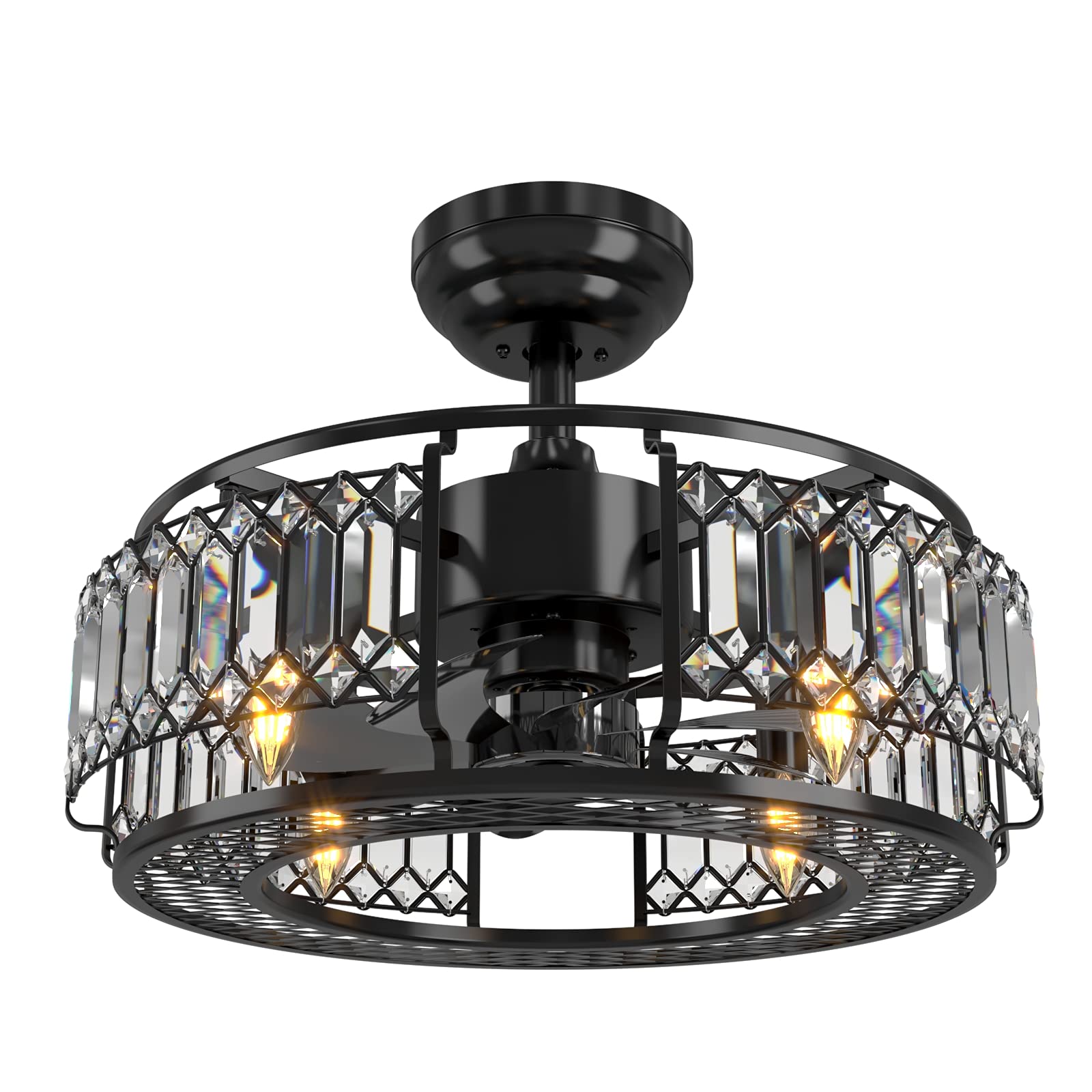 Photo 1 of **SEE NOTES**
Black Flush Mount Ceiling Fan with Light and Remote Industrial Caged Crystal Ceiling Fan 