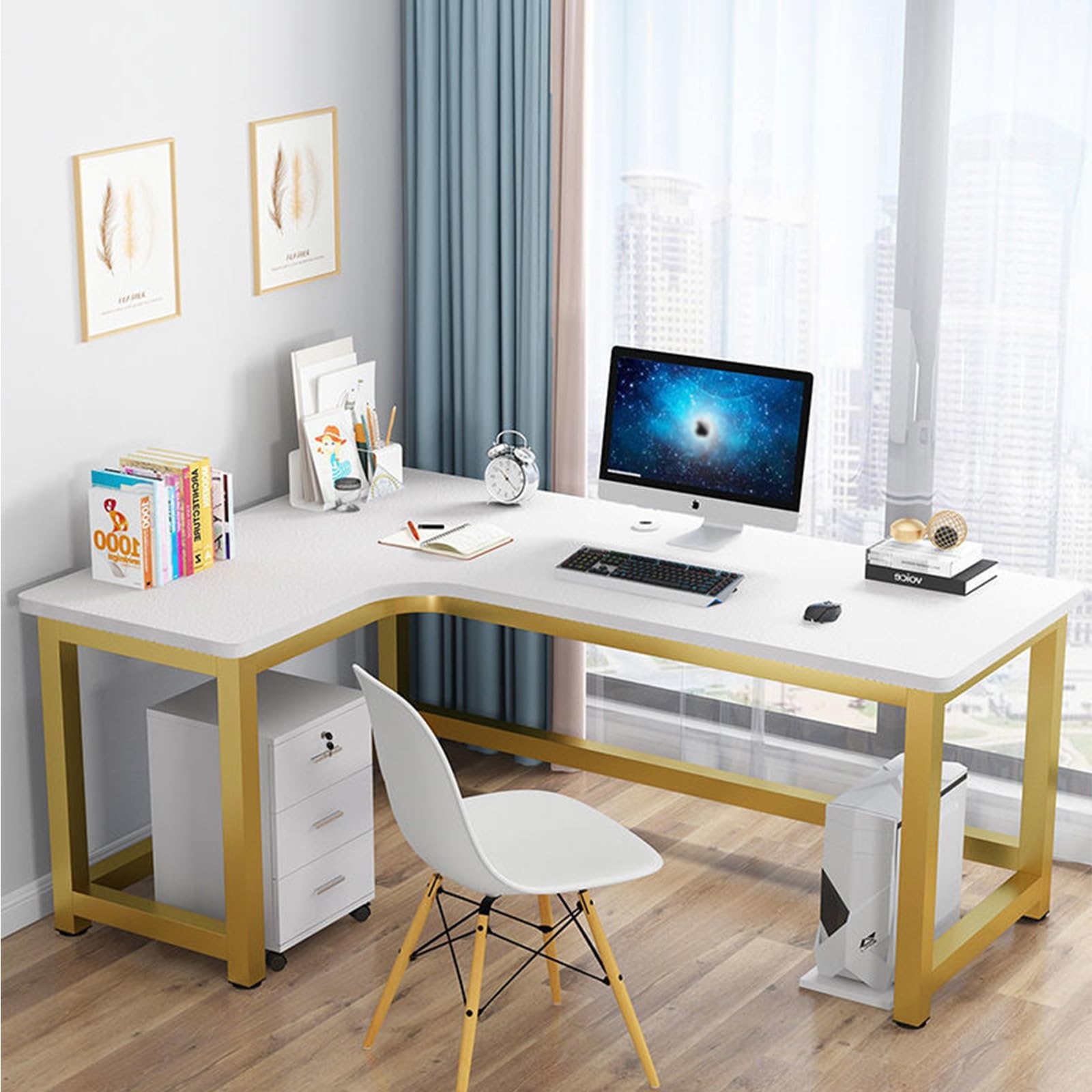 Scrivania per computer a forma di L, moderna postazione di lavoro angolare, tavolo da studio compatto per casa e ufficio, ideale per piccoli spazi, 120 x 120 x 75 cm