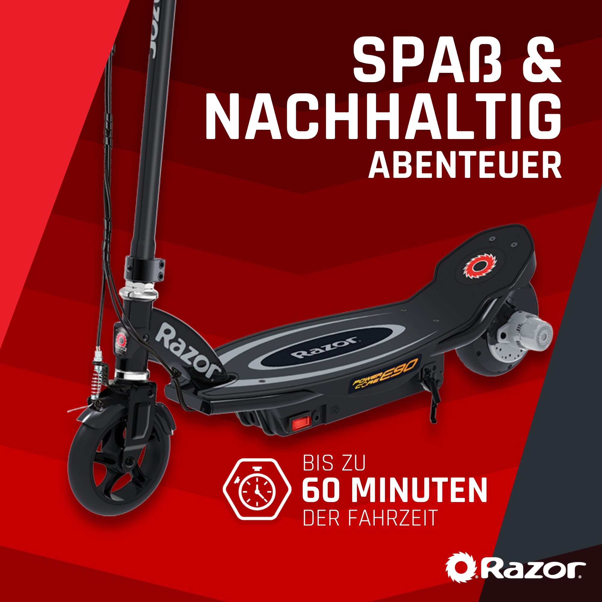 Razor PowerCore E90 Electric Scooter for Kids 8+ with 10 mph Max Speed & 60 Minute Ride Time, Up to 10 Mile Range,12V Battery