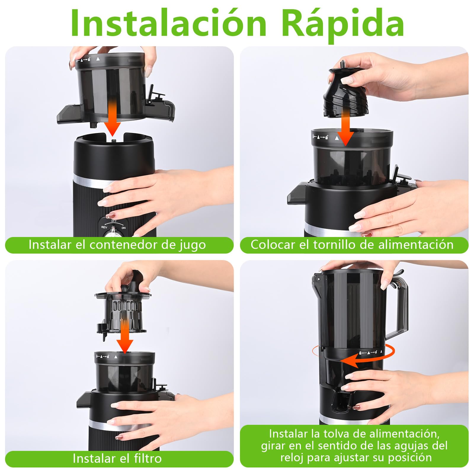 200W Extractor de Zumos y Verduras Juicer Machine,Slow Juicer con Entrada 112 mm, 1.7L para Verduras y Frutas Entera,Fácil Montaje y Limpieza,Sin BPA,Negro