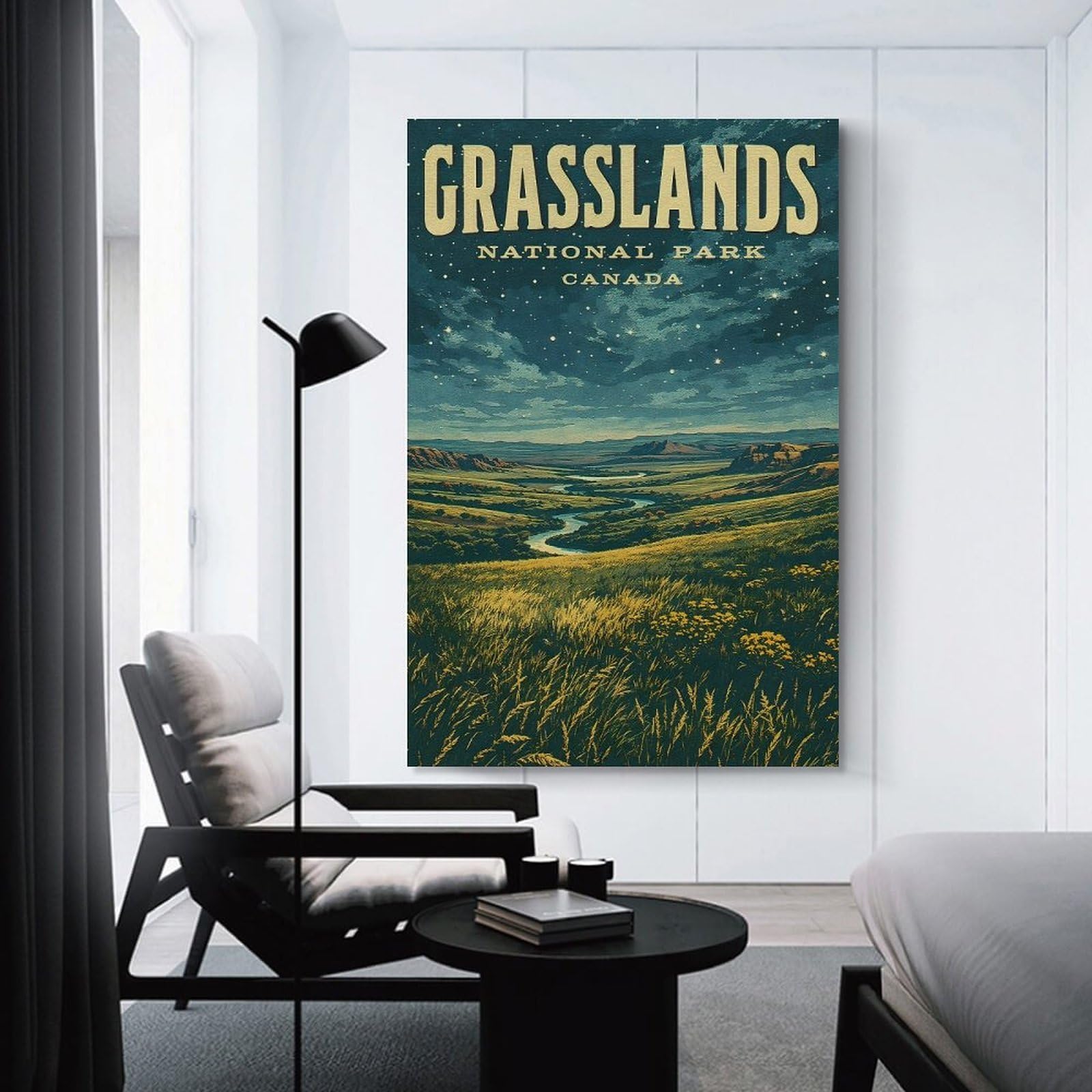 Junmoney Unframe-Style-2 Grasslands National Park Canada Vintage Canvas Art Print, 20X30inch(50X75cm), For Hallway, Bedroom Or Modern Interiors, A Wall Art Gift For Fresh Interiors