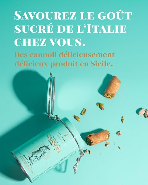 Cannoli-Siciliens | fourrés à la crème de pistache | emballés individuellement dans une boîte cadeau | biscuits originaux italo-siciliens | merveilleux avec du café ou du thé | 200g - 2