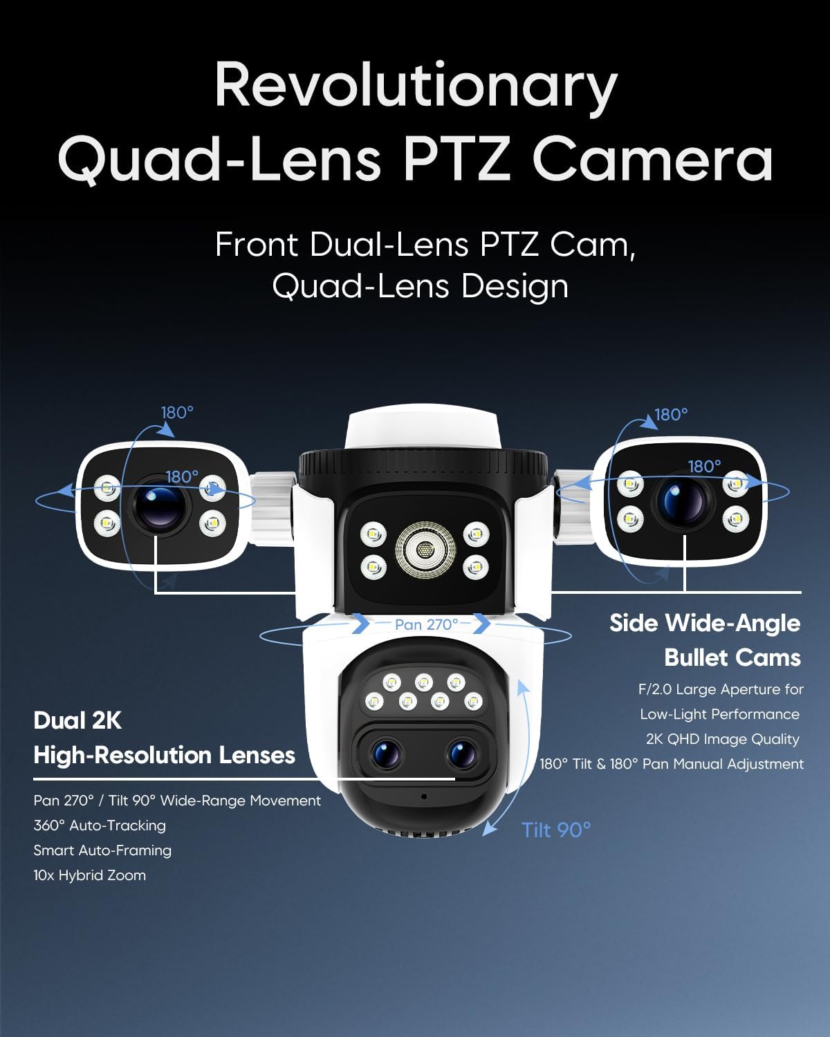 VSTARCAM 4-Lens Security Cameras Wireless Outdoor, 2K Security Camera Outdoor for Home Security, 360° View PTZ, 10X Hybrid Zoom, AI Tracking, Color Night Vision, IP66 Weatherproof, Camara de Seguridad - Image 3