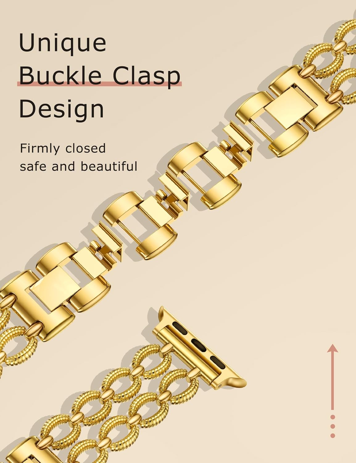 Minyee Compatible with Apple Watch Band 41/40/38/44/45/46/49/42mm Women, Dressy Pretty Metal Strap Double Chain Twisted Designer Fancy link Bracelet for iWatch Series 11 10 9 Ultra SE 8 7 6 5 4 3 2 1 - Image 3
