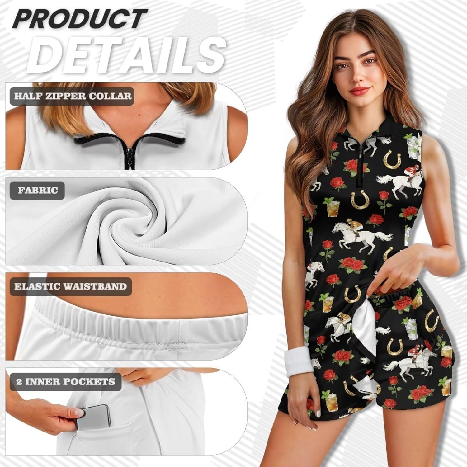 Women's Golf Dress with Shorts 2 Pieces Sleeveless Quarter Zip Tennis Dress Athletic Golf Outfits XS-2XL