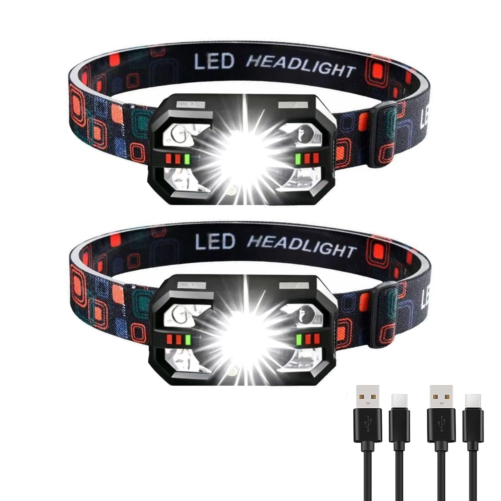 Hn2ogax wiederaufladbare Stirnlampe, 2er-Pack superhelle LED-Stirnlampe, wasserdichte Outdoor-Getreidelampe Taschenlampe, verstellbare Stirnlampen für Erwachsene und Kinder, Angeln