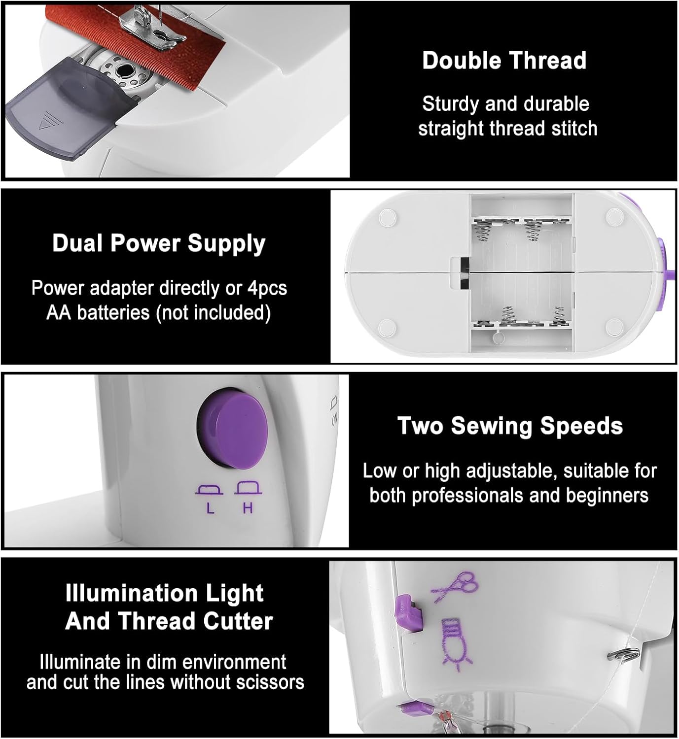 Mini Sewing Machine for Beginners,Portable Small Sewing Machines 2 Speed Overlock Foot w/Foot Pedal LED Light for Adults and Kids For Family Daily