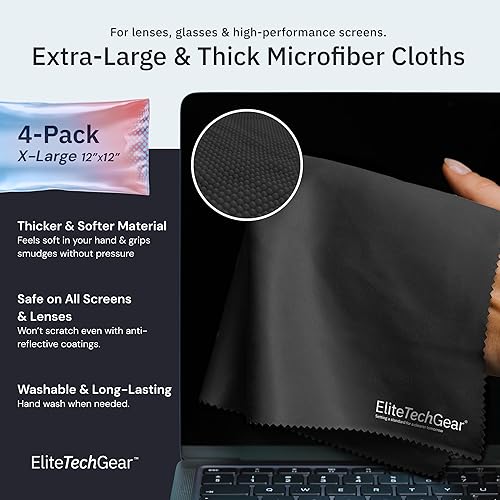Miniatura 2 de Elite Tech Gear Paño de microfibra  Paquete de 4, paños de limpieza de gran tamaño de 12 x 12 pulgadas. Paño de limpieza de microfibra lavable para