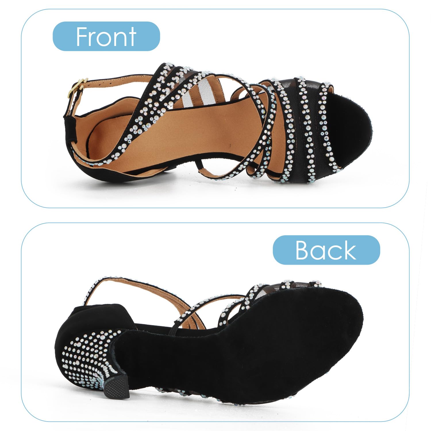 Zapatos de Baile Latino para Mujer Tacones de Baile de Salón con Purpurina para Salsa Sandalias de Samba con Diamantes de Imitación para Fiesta de Boda Tacón de 7.5cm