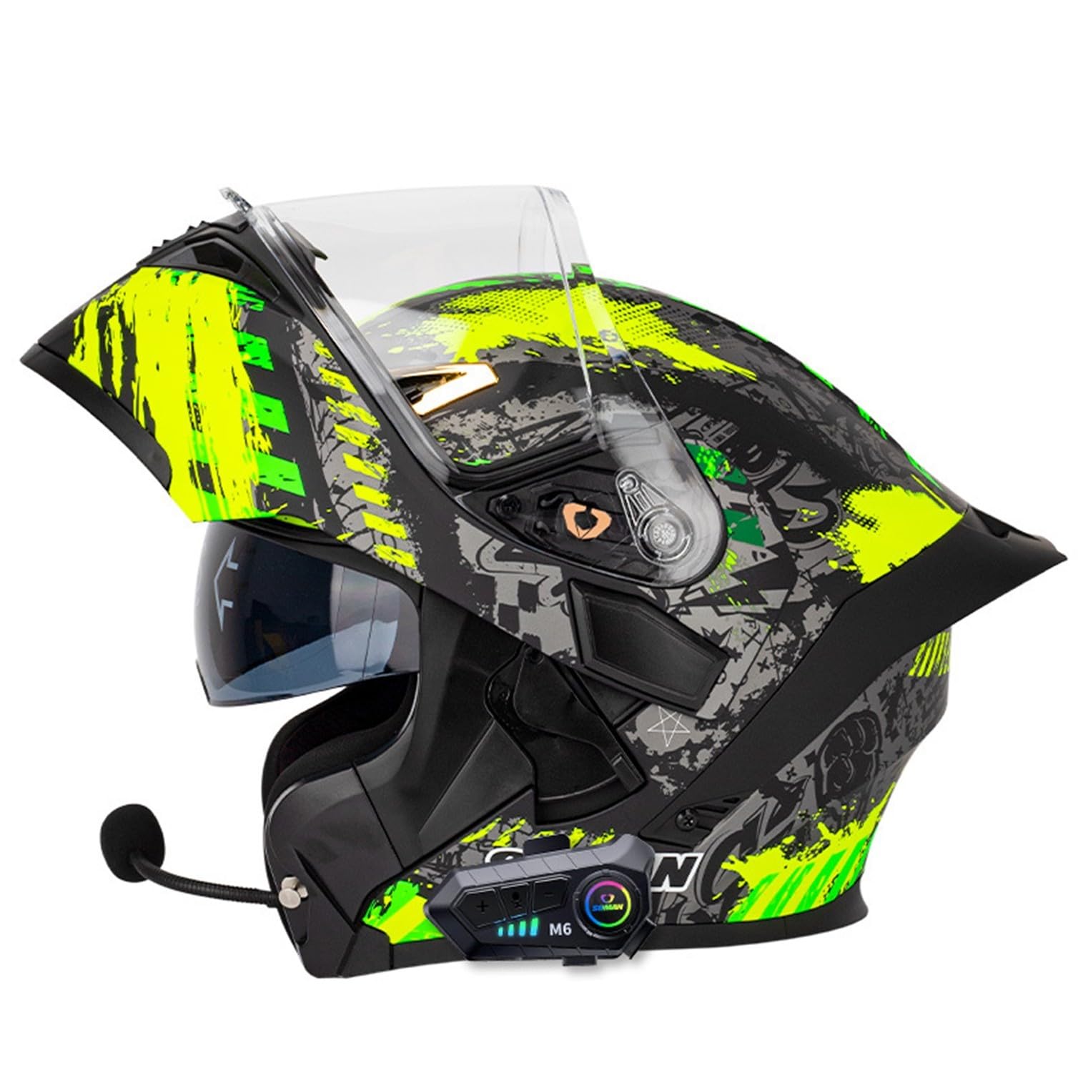 Bluetooth Motorradhelm Integralhelm Klapphelm DOTECE Zertifiziert Flip Vollvisierhelm Motorrad Schutzhelm Mit Doppelvisier Integrierter Helm Motocross Helm Für Männer Und