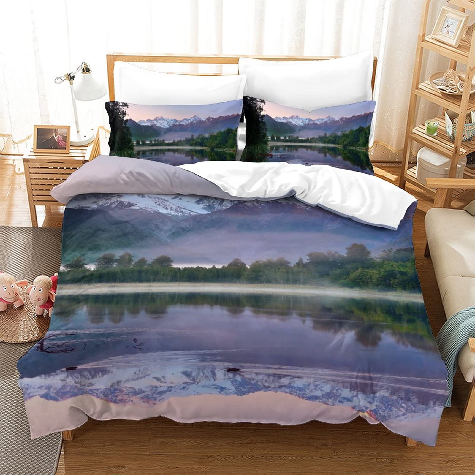 Housse de couette imprimée 3D paysage alpin haute définition toutes saisons