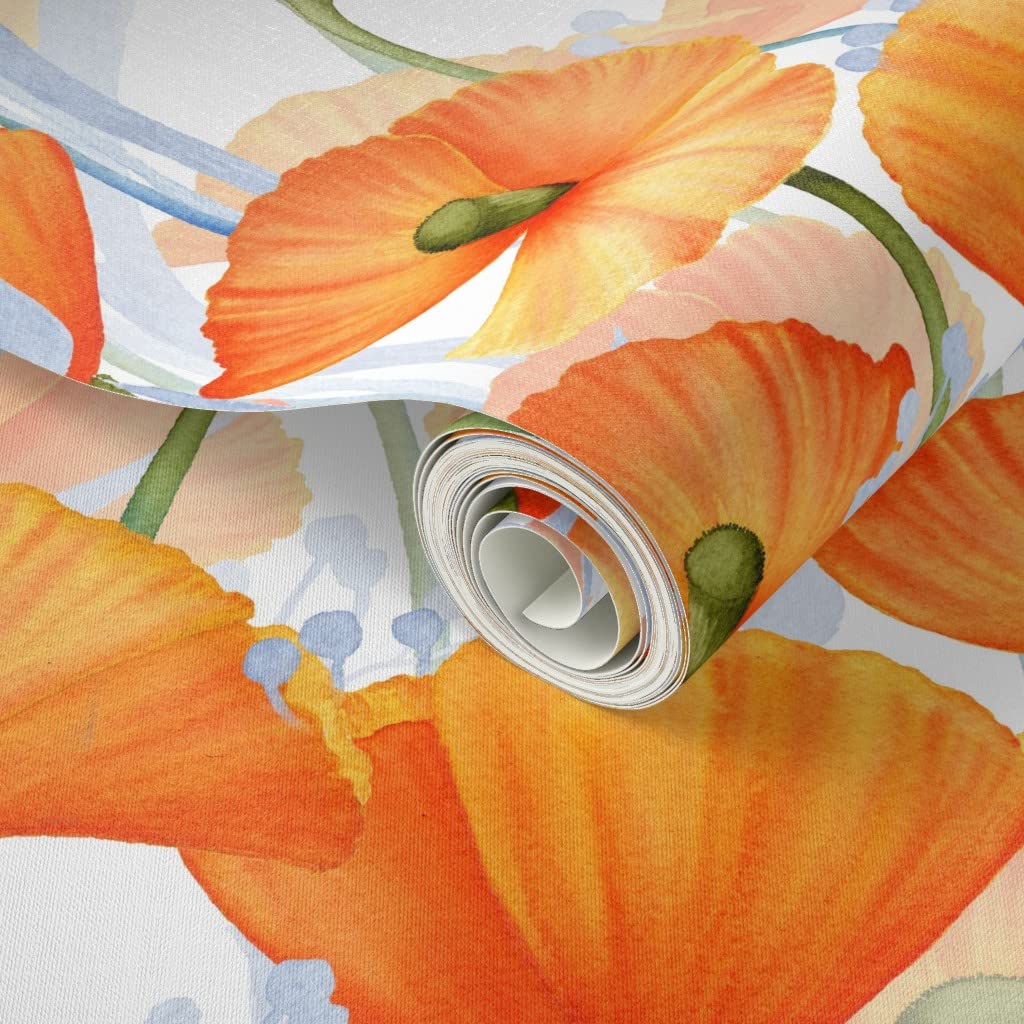 Spoonflower Peel And Stick Removable Wallpaper - Orbs Starburst White Orange Print, 24in X 108in Roll - View #9
