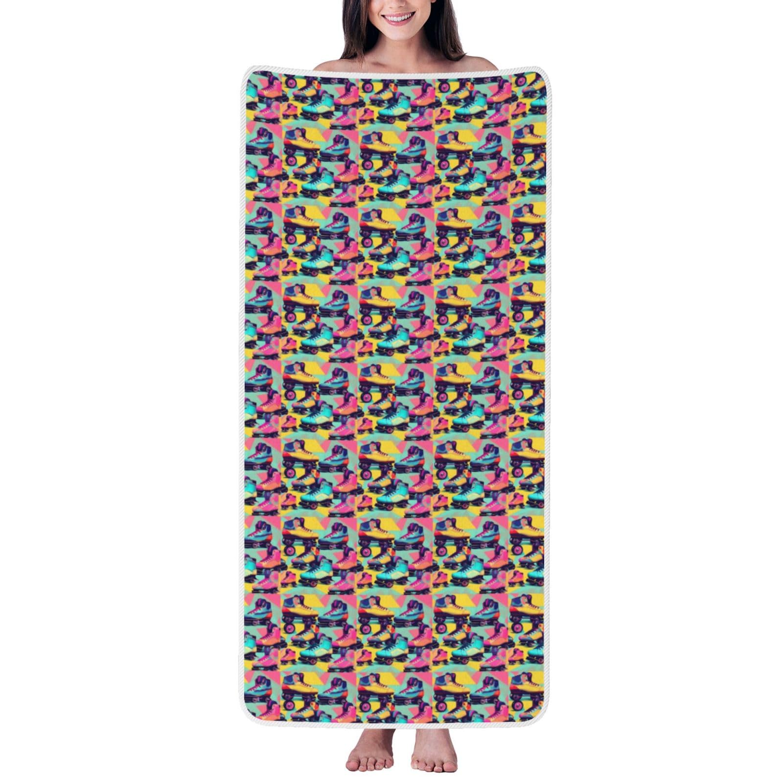Toalla de baño de terciopelo coral suave y cómoda con estampado retro
