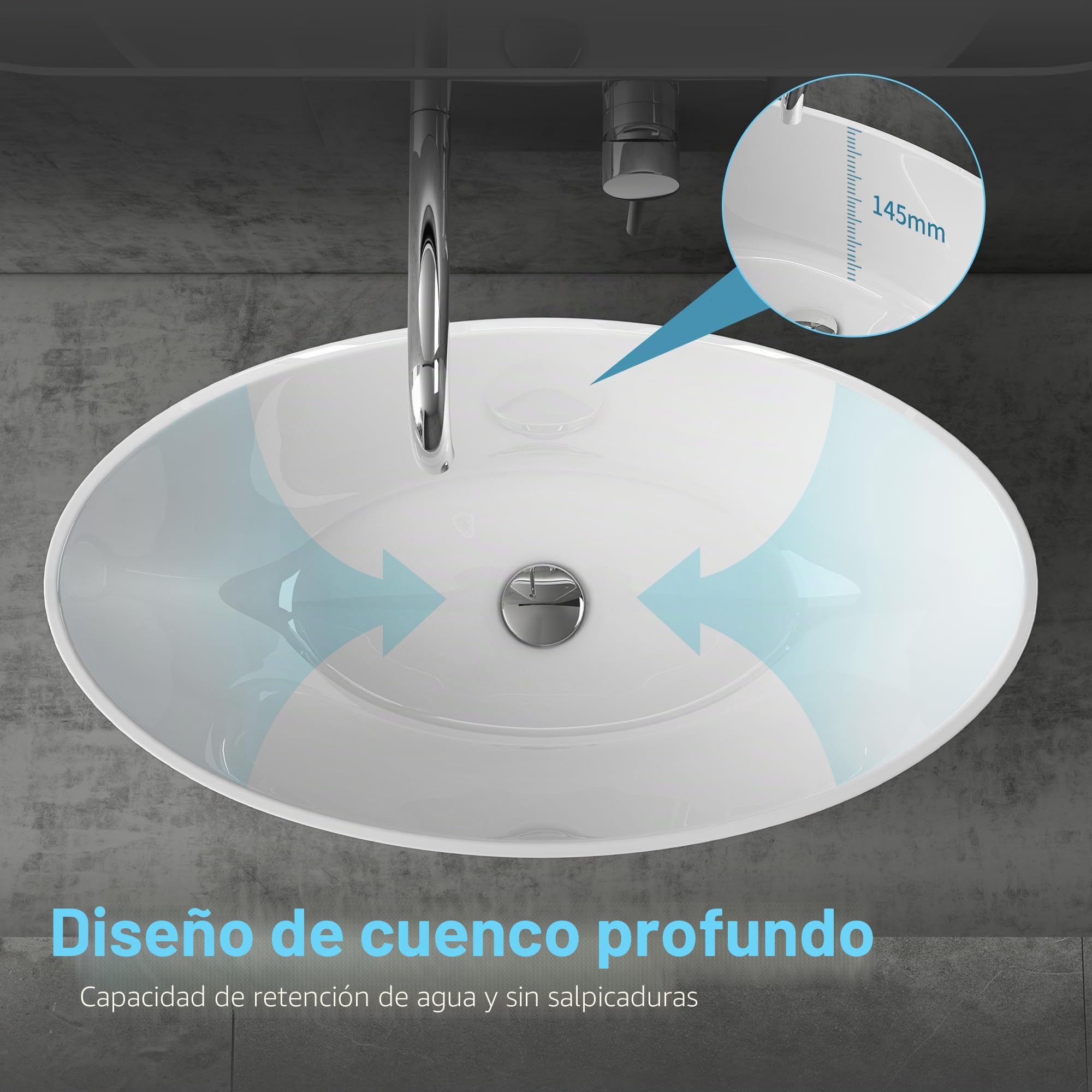 doporro Lavabo Sobre Encimera 63x34x17 cm, Blanco Brillante, Col807