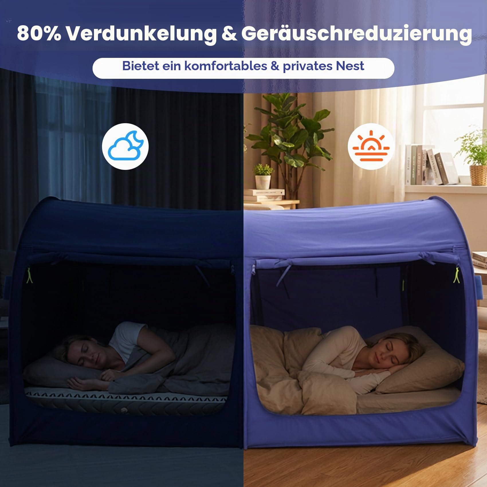 LEEDOR Bettzelt, Betthimmel, atmungsaktiv, warm, für den Innenbereich, Pop-up-Unterstand, für Privatsphäre, Twinsize, für Kinder und Erwachsene, Matratze Nicht im Lieferumfang enthalten, Marineblau