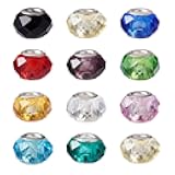 Beadthoven 100pcs Handmade Lampwork European Large Hole Beads with Silver Tone Brass Cores Mixed Color Rondelle Transparent Glass Assorted Jewelry Beading Finding Supplies Handmade Crafts Accessories