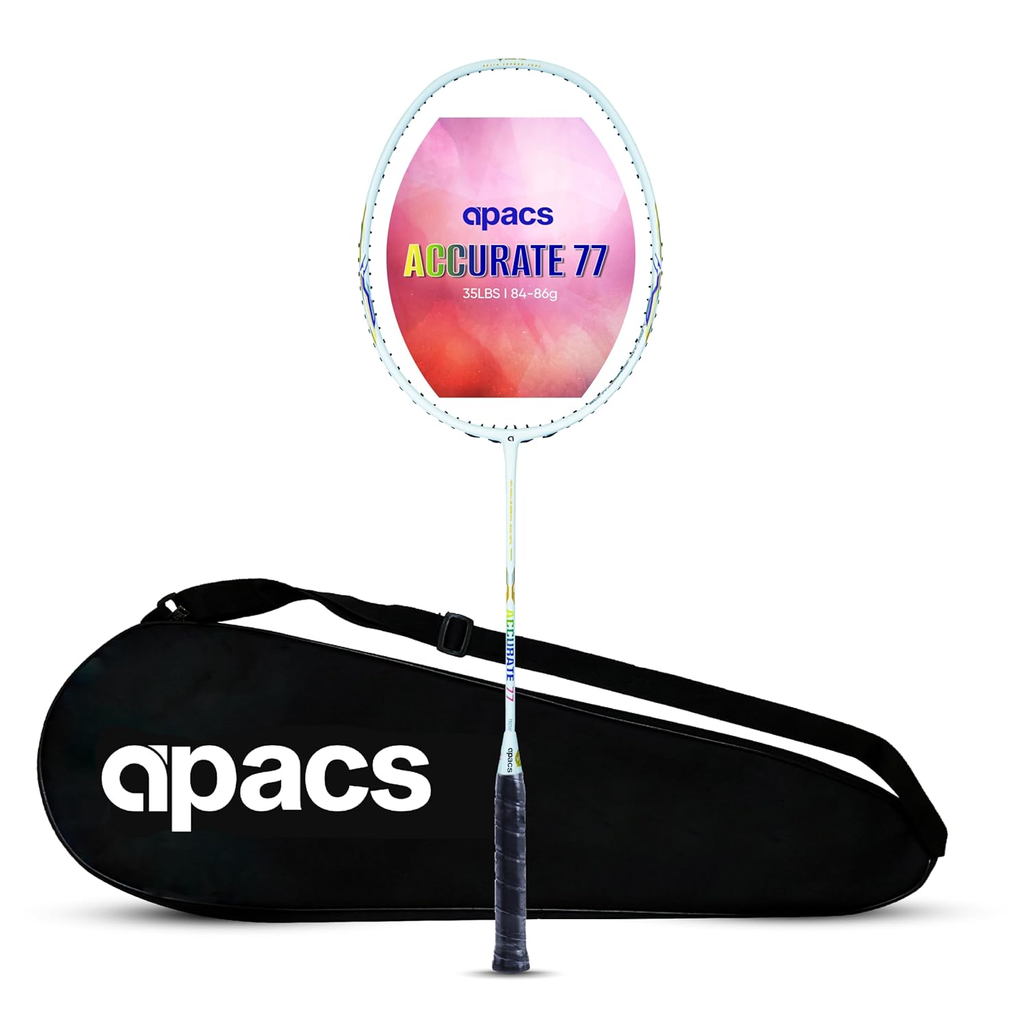 Apacs Accurate 77 (Unstrung, 6.8mm Extra Slim Shaft) 35 LBS Max Tension | Made in Vietnam | Aero Armor Frame (Hi-Tension) | 100% Japanese Graphite Badminton Racket with Free Full Cover (Pearl White) Apacs Accurate 77 (Unstrung, 6.8mm Extra Slim Shaft) 35 LBS Max Tension | Made in Vietnam | Aero Armor Frame (Hi-Tension) | 100% Japanese Graphite Badminton Racket with Free Full Cover (Pearl White)