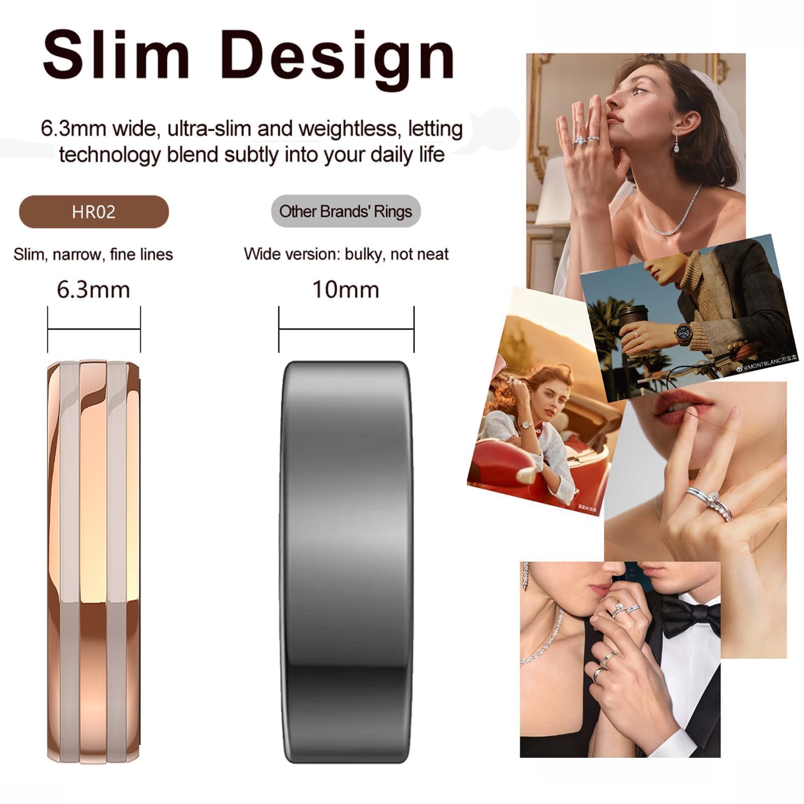 findtime Smart Ring - Anneaux de fitness ultra fins - Moniteur de fréquence cardiaque - Moniteur de sommeil - Oxygène dans le sang - Moniteur de santé - Compteur de pas - Calories - Podomètre