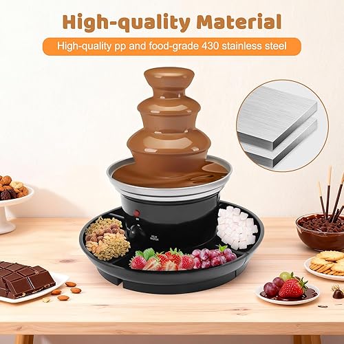 Vista 5 de Fuente de fondue de chocolate, fuente de fiesta de 3 niveles de 40 W, motor de calefacción de fuente de acero inoxidable, derretidor de chocolate