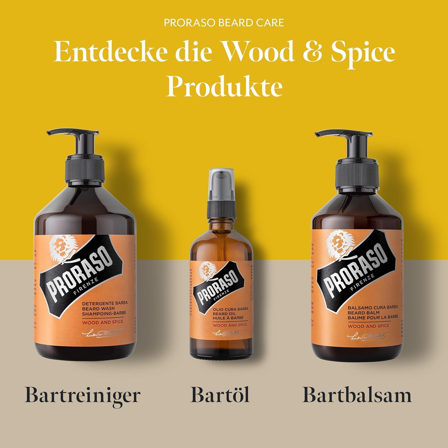 Proraso Beard Wash Wood & Spice, 500ml, duftendes Bartshampoo reinigt, pflegt und erfrischt Bart & Haut, Waschgel entfernt Verunreinigungen sanft, Made in Italy