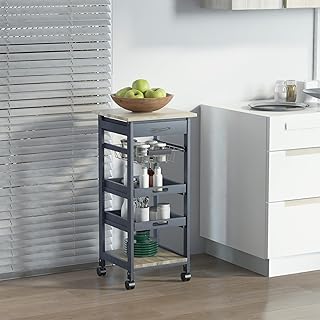 HOMCOM Mobile Kitchen Cart, Rolling Kitchen Island with Storage, Solid W...