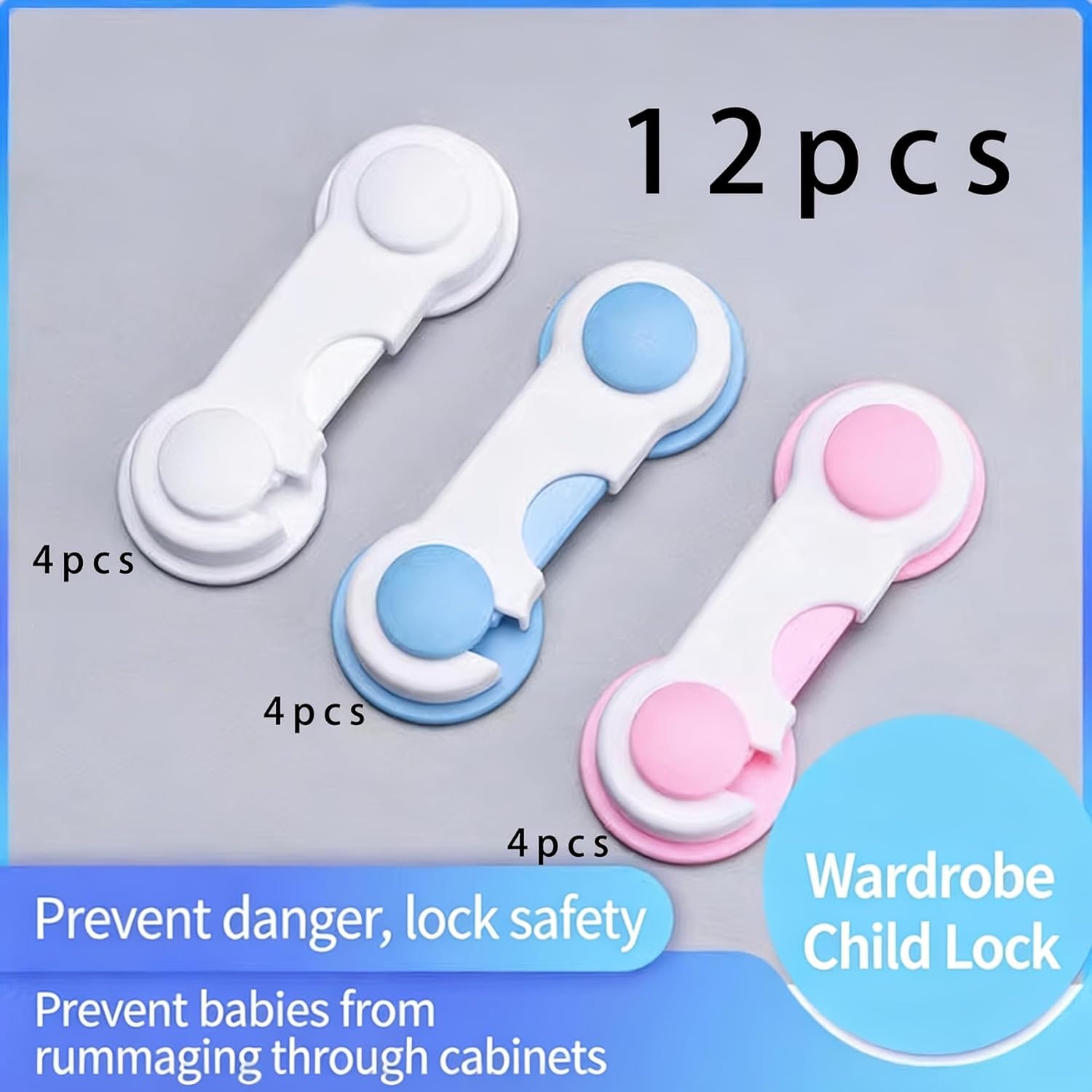 12-Pack Adjustable Baby Proofing Cabinet Locks, Child Safety Drawer Locks for Fridge, Toilet and Closets, No Drill Finger Pinch Guard with 3M Strong Adhesive, Versatile Strap Latches for Home, White