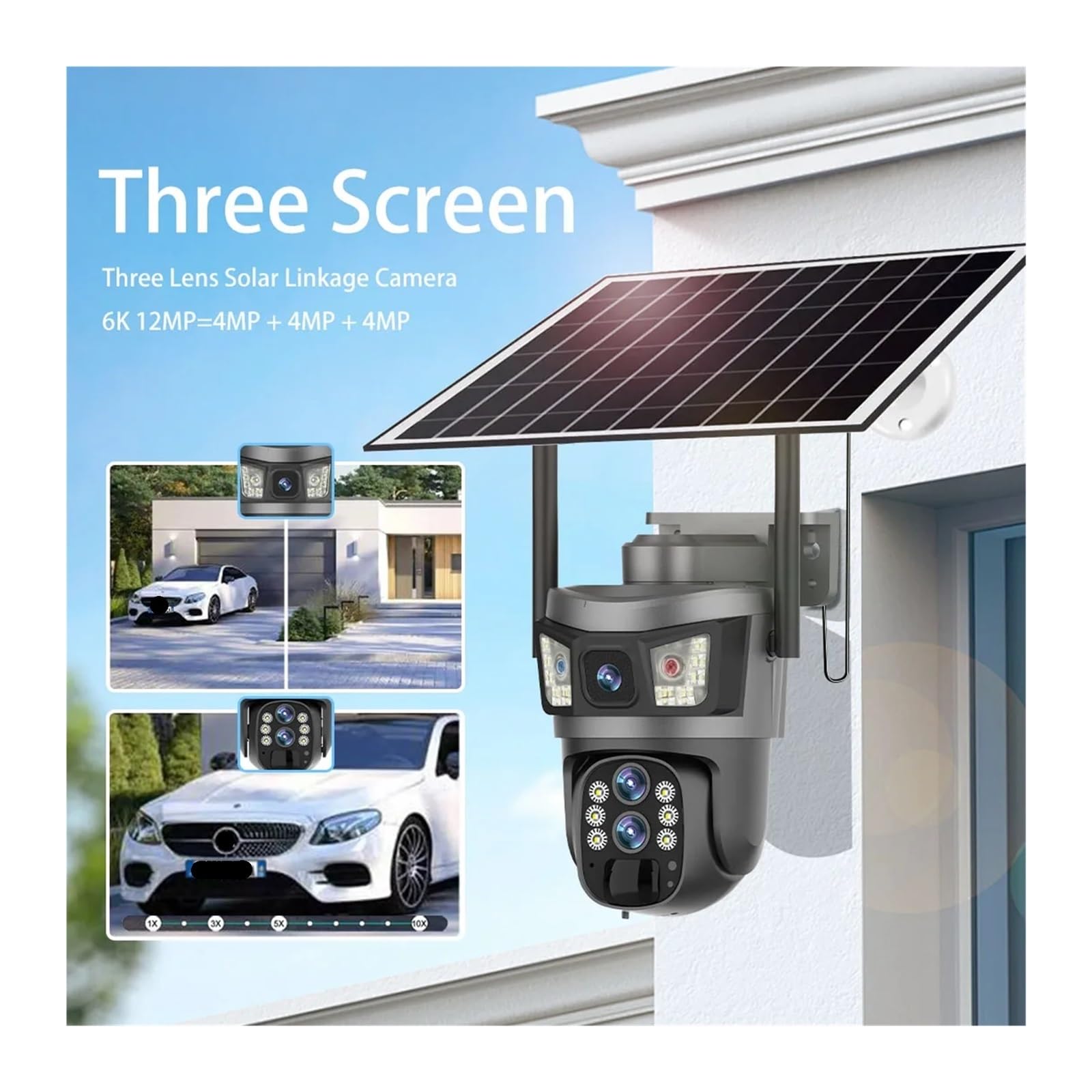 Caméra Solaire à Triple Objectif 12MP 4G